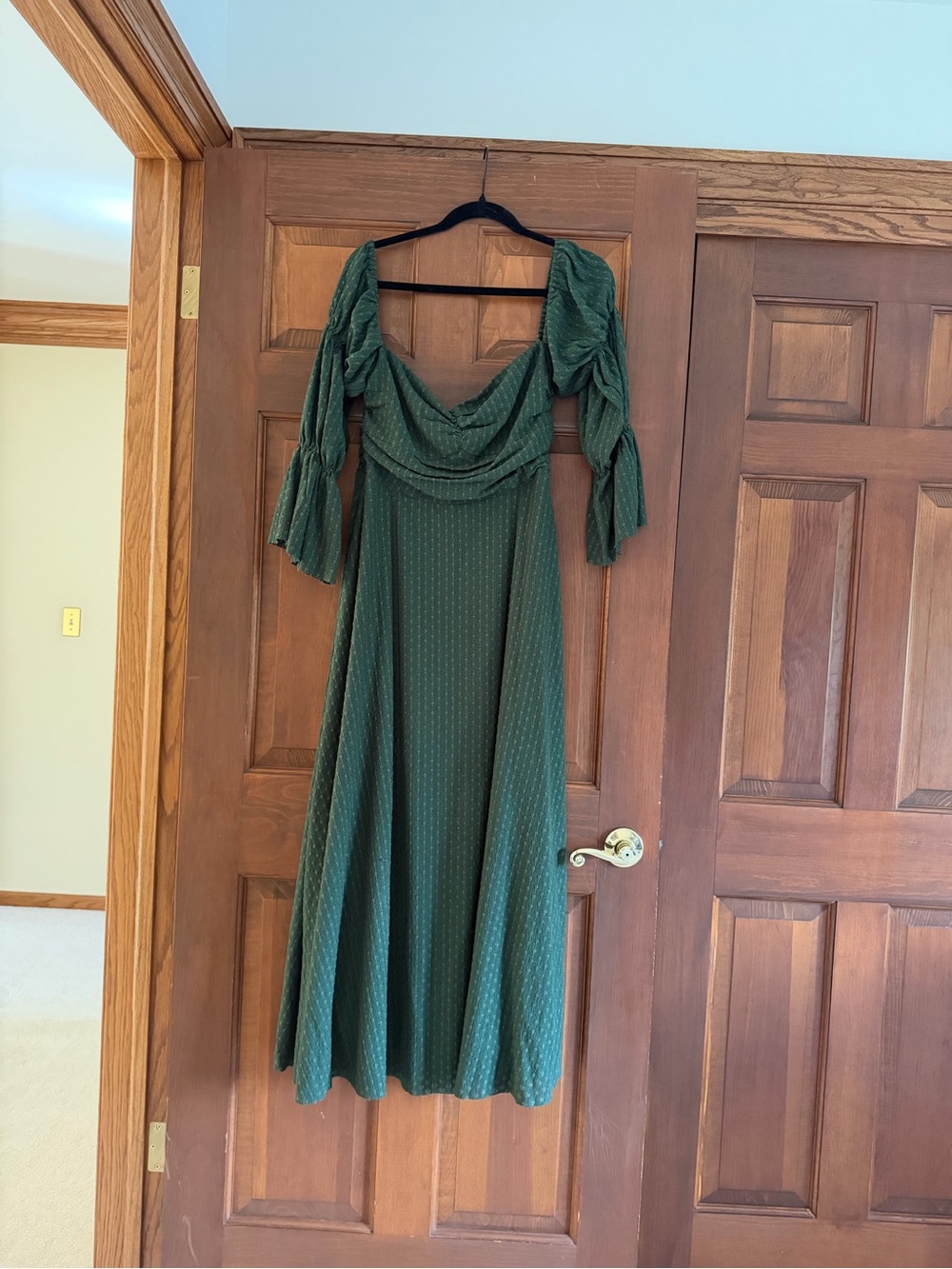 Romantic Emerald Green Maxi Dress with Draped Neckline